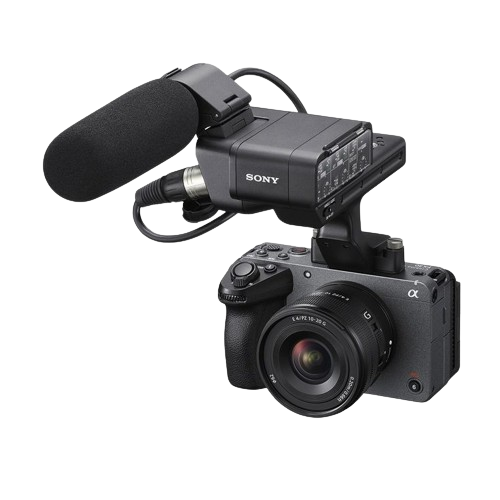 กล้องมิเรอร์เลสของ Sony พร้อมไมโครโฟนช็อตกันภายนอกที่ติดมาด้วย