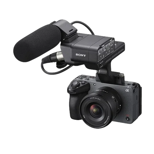 Sony mirrorless camera with an external shotgun microphone